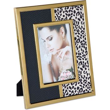 Portafoto 10*15 Pu Negro Y Leopardo Metal Dorado Sintra