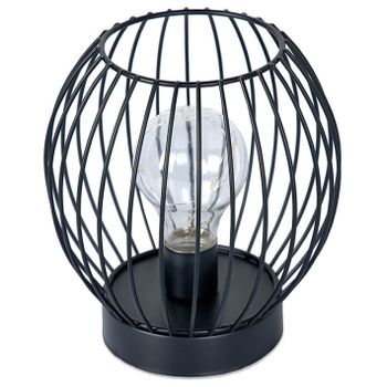 Candelero 16cm Redondo Tiras Metal Negro Bombilla Led Mia