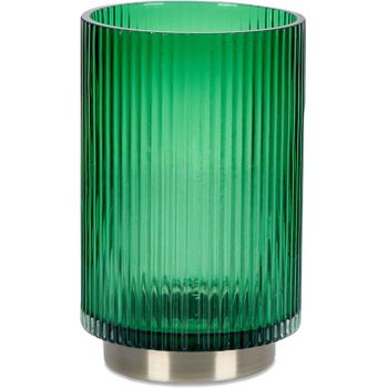 Jarron Cristal 19cm Verde Base Metal Dorada Adelene