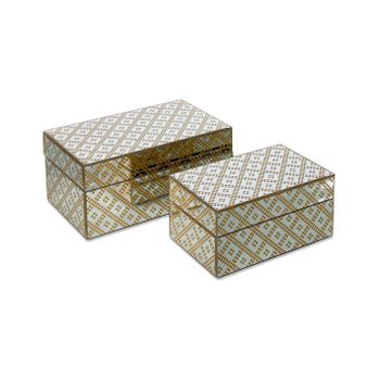 Juego De 2 Cajas 28cm Y 22cm Espejo Dorado Rombos Cala