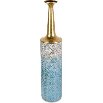 Jarron 70cm Cuello Largo Azul Y Dorado Santiago