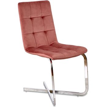 Silla De Terciopelo Rosa, Pie Cruz Cromado Plateado 40*87*45 Ibiza