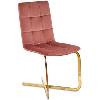 Silla De Terciopelo Rosa, Pie Cruz Cromado Dorado 40*87*45 Ibiza