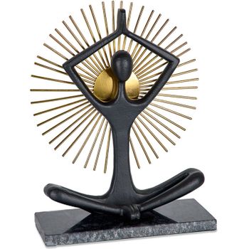 Figura De Yoga De Diseño Sol En Metal Negro Y Dorado Asana