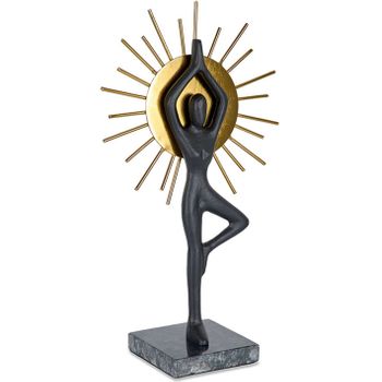 Figura De Yoga De Diseño Sol En Metal Negro Y Dorado Asana