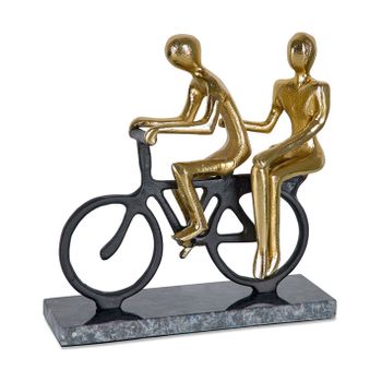 Figura De Bicicleta Con Pareja En Metal Negro Y Dorado Duo