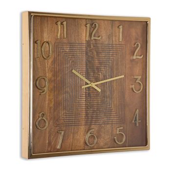 Reloj De`pared Cuadrado 51cm De Madera De Mago Y Laton Alejandria