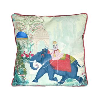 Cojin Con Relleno De Estampado De Elefante Con Ribete Y Trasera En Color Rojo Gandhi
