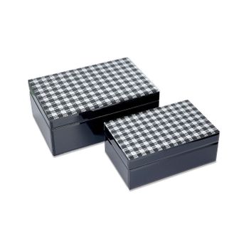 Juego De 2 Cajas De Cristal Diseño Pata De Gallo En Blanco Y Negro Grace