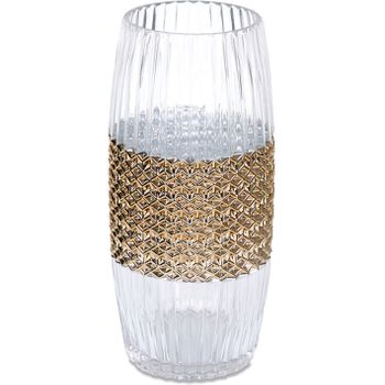 Jarron De Cristal Transparente Y Dorado De 33.5cm Crystal