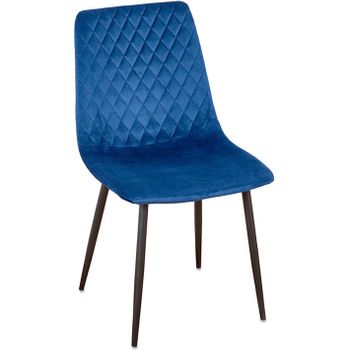 Silla De Terciopelo Azul Con Diseño De Rombos Pequeños Y Patas Metal Negras 46*88*54 Lucy