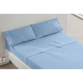 Juego Sábanas Liso 3 Piezas Burrito Blanco Cama 105 Cm Azul