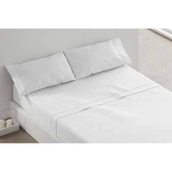 Juego Sábanas Liso 3 Piezas Burrito Blanco Cama 105 Cm Blanco/gris