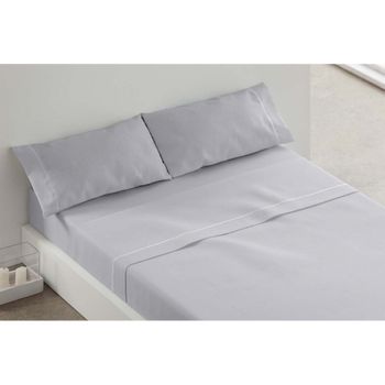 Juego Sábanas Liso 3 Piezas Burrito Blanco Cama 90 Cm Gris