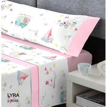 Juego De Sábanas Tela Infantil Lyra Kabely Kids Cama 105 Rosa