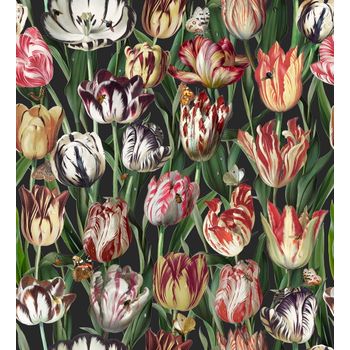 Papel Pintado, Estampación Digital Sobre Tejido-no Tejido, Pvc Free, Con Tintas Ecológicas Hp Latex. Colección Floral. 68 Cm X10 Mt. Cubre 6,80 M2. Tulips Color 05. Made In Spain