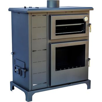 Estufa Policombustible Pellet-orujo-leña Con Horno Joima Eco Valle 10 Kw Gris