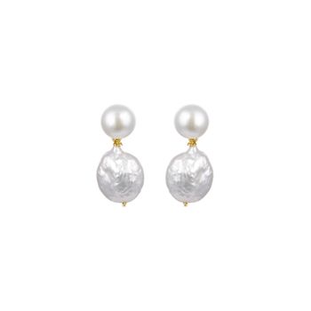 Pendientes Luxenter De Plata De Ley 925 Con Perla Blanca Acabados En Oro Amarillo De 18k - Over