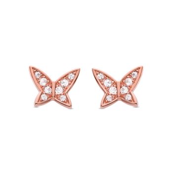 Pendientes Luxenter De Plata De Ley 925 Con Circonita Brillante Acabados En Oro Rosa De 18k - Mariposa