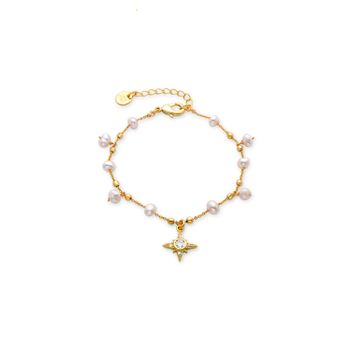 Pulsera Luxenter  De Perla Blanca Acabada En Oro Amarillo De 18k - Rokrum