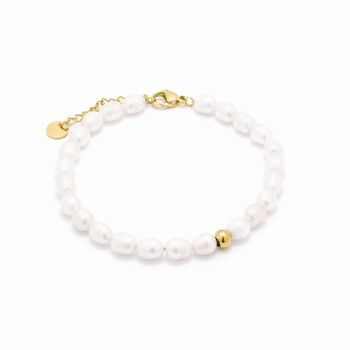 Pulsera Luxenter De Perla Blanca Acabada En Oro Amarillo De 18k- Unwe