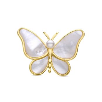 Broche Luxenter Con Madreperla Blanca Acabados En Oro Amarillo De 18k - Mariposa