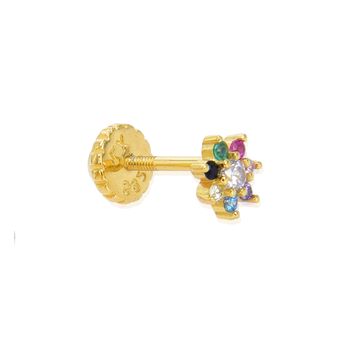 Piercing Fanti Plata De Ley 925 Y Circonita Multicolor Acabado En Oro Amarillo De 18 Quilates