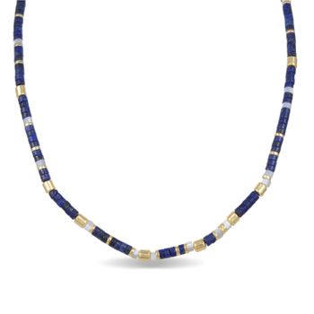 Collar Luxenter De Plata De Ley 925 Con Lapislazuli Natural Acabado En Oro Amarillo De 18k - Ihun