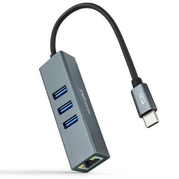 Hub Usb 3.0 Tipo-c Nanocable 10.03.0408/ 3 Puertos Usb/ 1 Rj45/ Gris