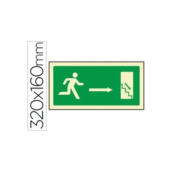 Pictograma Syssa Señal De Salida Emergencia Derecha Escalera Bajando En Pvc Fotoluminiscente 320x160 Mm