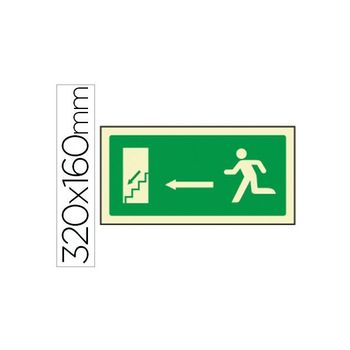 Pictograma Syssa Señal De Salida Emergencia Izquierda Escalera Bajando En Pvc Fotoluminiscente 320x160 Mm