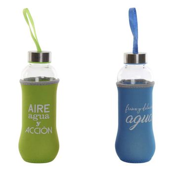 Botella Agua Con Funda De Neopreno De Colores (conjunto De 2 Botellas) Para Camping O Deportes En Cristal (disponible En Tres Combinaciones) (verde Y Azul)