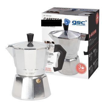 Gsc Evolution Cafetera Italiana De Aluminio | 3 Tazas | Apta Para Todo Tipo De Cocinas | Color Plata | Aluminio | Fácil Montaje Y Desmontaje