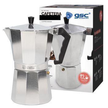 Gsc Evolution Cafetera Italiana De Aluminio | 12 Tazas | Apta Para Todo Tipo De Cocinas | Color Plata | Aluminio | Fácil Montaje Y Desmontaje