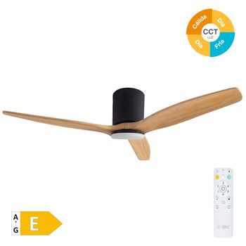 Ventilador De Techo Con Luz De 3 Aspas De Madera Ø132 Cm Negro/haya