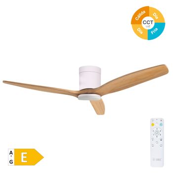 Ventilador De Techo Con Luz De 3 Aspas De Madera Ø132 Cm Blanco/haya