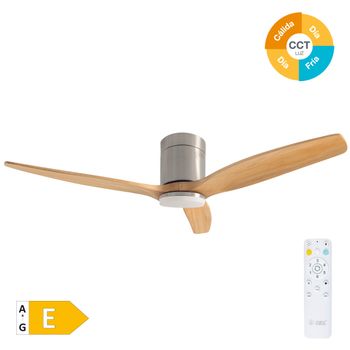 Ventilador De Techo Con Luz De 3 Aspas De Madera Ø132 Cm Níquel/haya