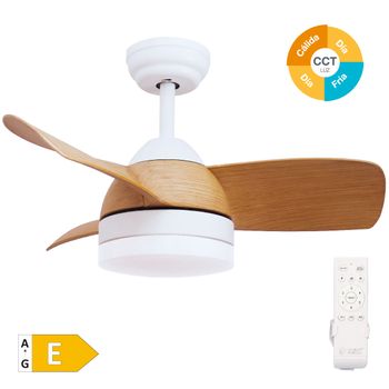 Ventilador 3 Aspas De Techo Con Luz Ø76cm Color Blanco/haya