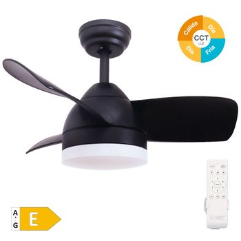 Ventilador 3 Aspas De Techo Con Luz Ø76cm Color Negro