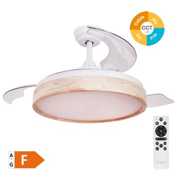 Ventilador Para Techo De Madera Con Luz Con Aspas Retráctiles Ø107cm Blanco