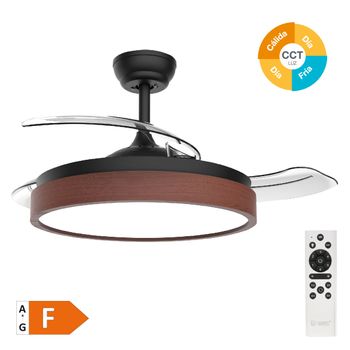 Ventilador Para Techo De Madera Con Luz Con Aspas Retráctiles Ø107cm Negro