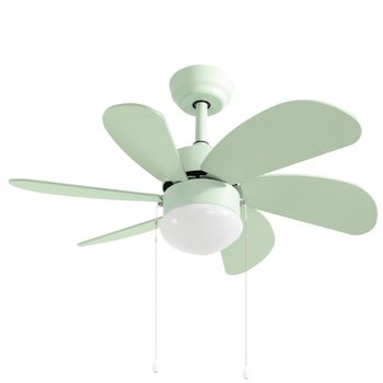 Ventilador 6 Aspas De Techo Con Luz Ø82cm Color Verde