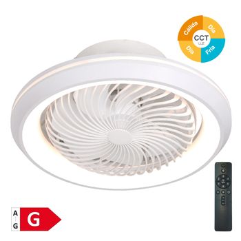 Ventilador De 7 Aspas De Techo Con Luz Y Rejilla Rotatoria Ø50 Cm Blanco