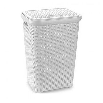 Cesta De Ropa Pongotodo Con Tapa 60 Litros Cesto Mimbre Rattan Blanca