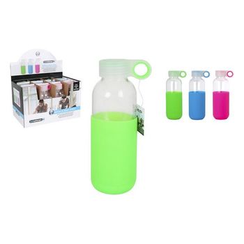 Botella de Agua Cristal con Funda de Silicona Antideslizante y Tapa 600 ML, Botella  Agua Deporte/