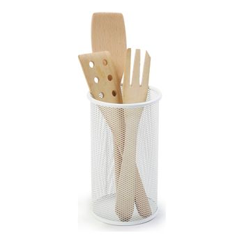 Porta utensilios de cocina Bote para utensilios cerámica y bambú Soporte utensilios  cocina cuadrado- sage mate