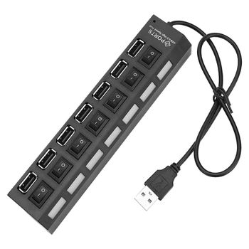 Ociodual Ladrón Hub Usb 2.0 De Datos Con 7 Puertos Interruptores Leds Individuales Negro