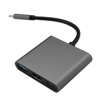 Ociodual Adaptador De Usb 3.1 Tipo C Macho A Usb A Y Salida Hdtv Audio Video Datos Gris Negro