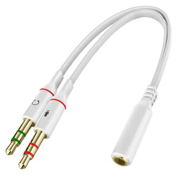Ociodual Cable Separador De Audio Y Micrófono Blanco De 1 Jack 3.5mm Trrs Hembra A 2 Jacks 3.5 Mm