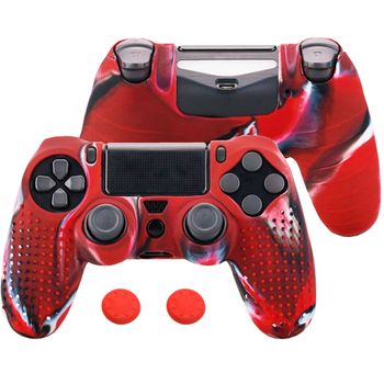 Funda De Silicona Compatible Con Mando Ps4/slim/pro Tricolor Rojo Carcasa Anti Caídas Golpes Ociodual